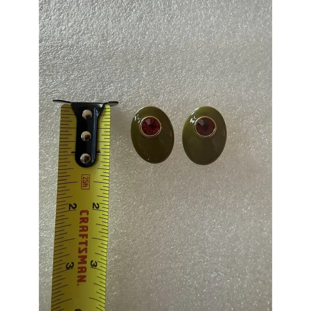 Olive Cocktail Novelty Green Red Gem Oval Pierced Earrings